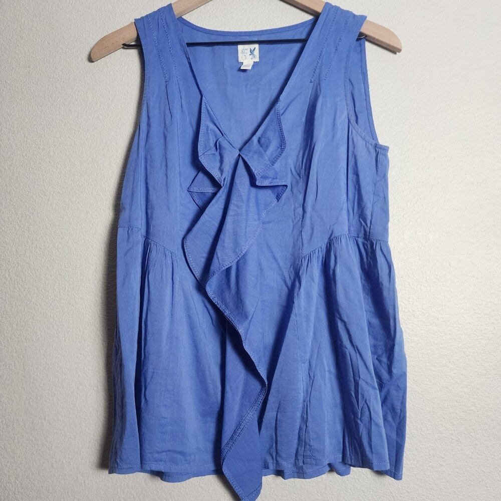 Anthropologie Blouse Womens 2 Blue Ruffle Sleeveless Tunic Top Edme Esyllte